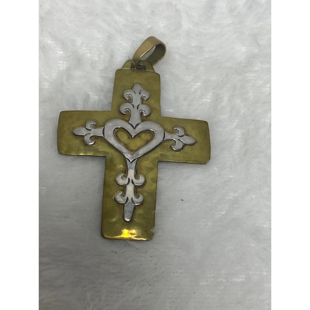 VTG Jeep Collins Sterling Silver Brass‎ Cross Religious Pendant Christmas Gift